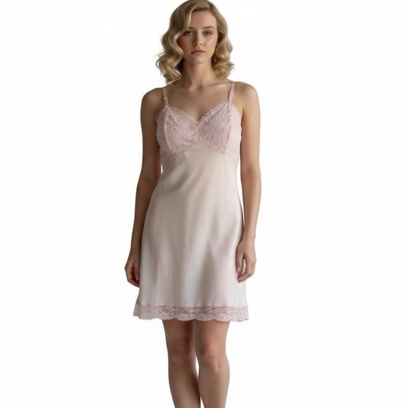 VTG Vanity Fair Powder Pink Slip Lace Dress Lingerie Pinup Boudoit - Picture 5 of 14